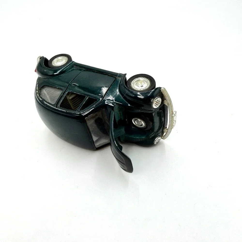Vintage Volkswagen Beetle Diecast Toy Car Dark Green HGQ 591V Pull‎ Back